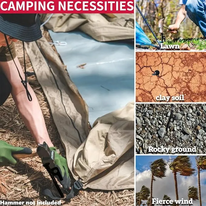 16inch 10 Packs Tent Stakes Heavy Duty Steel Large Tent Pegs for Camping Unbreakable Inflexible Extra Long Windproof