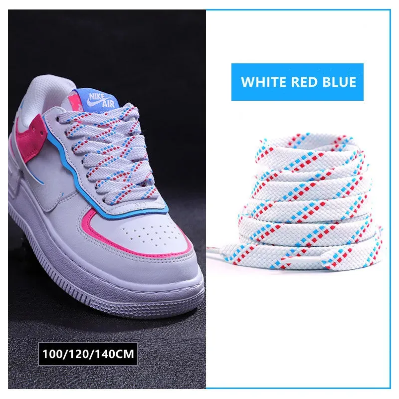 1pair Classic Sneakers Flat Mixed-colours Af1/aj Elastic Shoes Laces 100/120/140cm Length