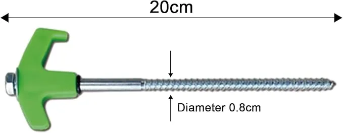 8" Screw in Tent Stakes - Ground Anchors Screw in, Screw in Tent Stakes Heavy Duty, Tent Pegs Camping Stakes, Metal Threaded Tent Spikes, Screw Tent Stakes with Hex Sleeves (12Pcs Bag Green)