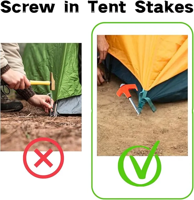 8" Screw in Tent Stakes - Ground Anchors Screw in, Screw in Tent Stakes Heavy Duty, Tent Pegs Camping Stakes, Metal Threaded Tent Spikes, Screw Tent Stakes with Hex Sleeves (12Pcs Bag White)