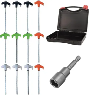 8" Screw in Tent Stakes - Ground Anchors Screw in, Screw in Tent Stakes Heavy Duty, Tent Pegs Camping Stakes, Metal Threaded Tent Spikes, Screw Tent Stakes with Hex Sleeves (12Pcs Box Mix Color)