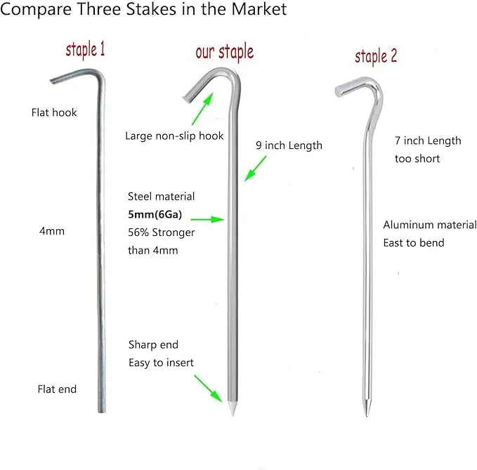 9 Inch Galvanized Tent Stakes Metal Tent Pegs with T Hook, Heavy Duty Steel Yard Camping Stakes Tarp Hooks Inflatables Outdoor Decorations, 25 Pack
