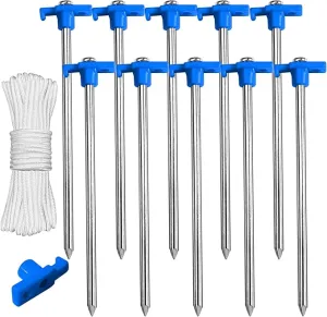 ABCCANOPY Tent Stakes 8" Camping Tent Stakes, 10pc-Pack (Blue)