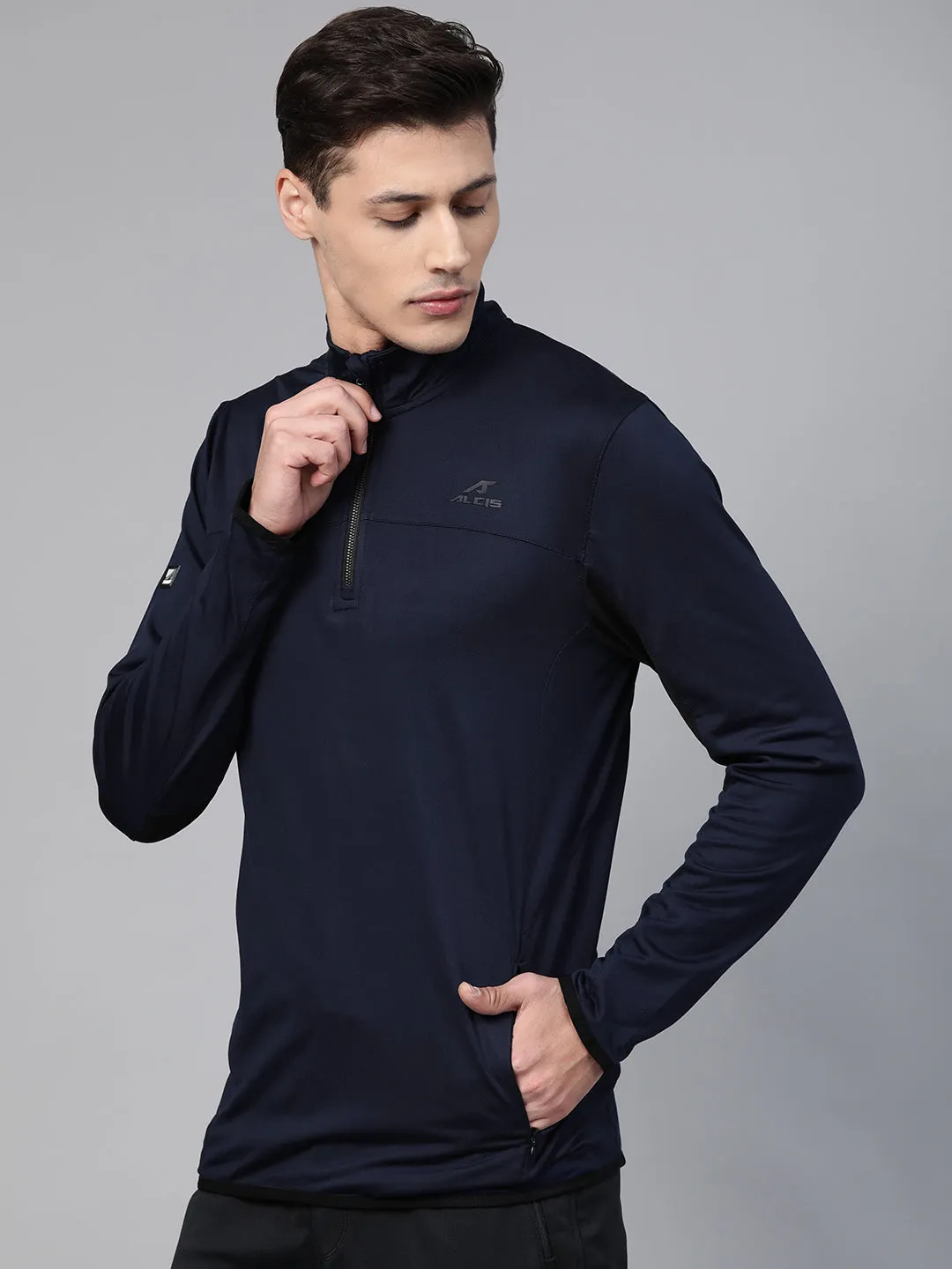 Alcis Men Navy Blue Solid Training Sweatshirt