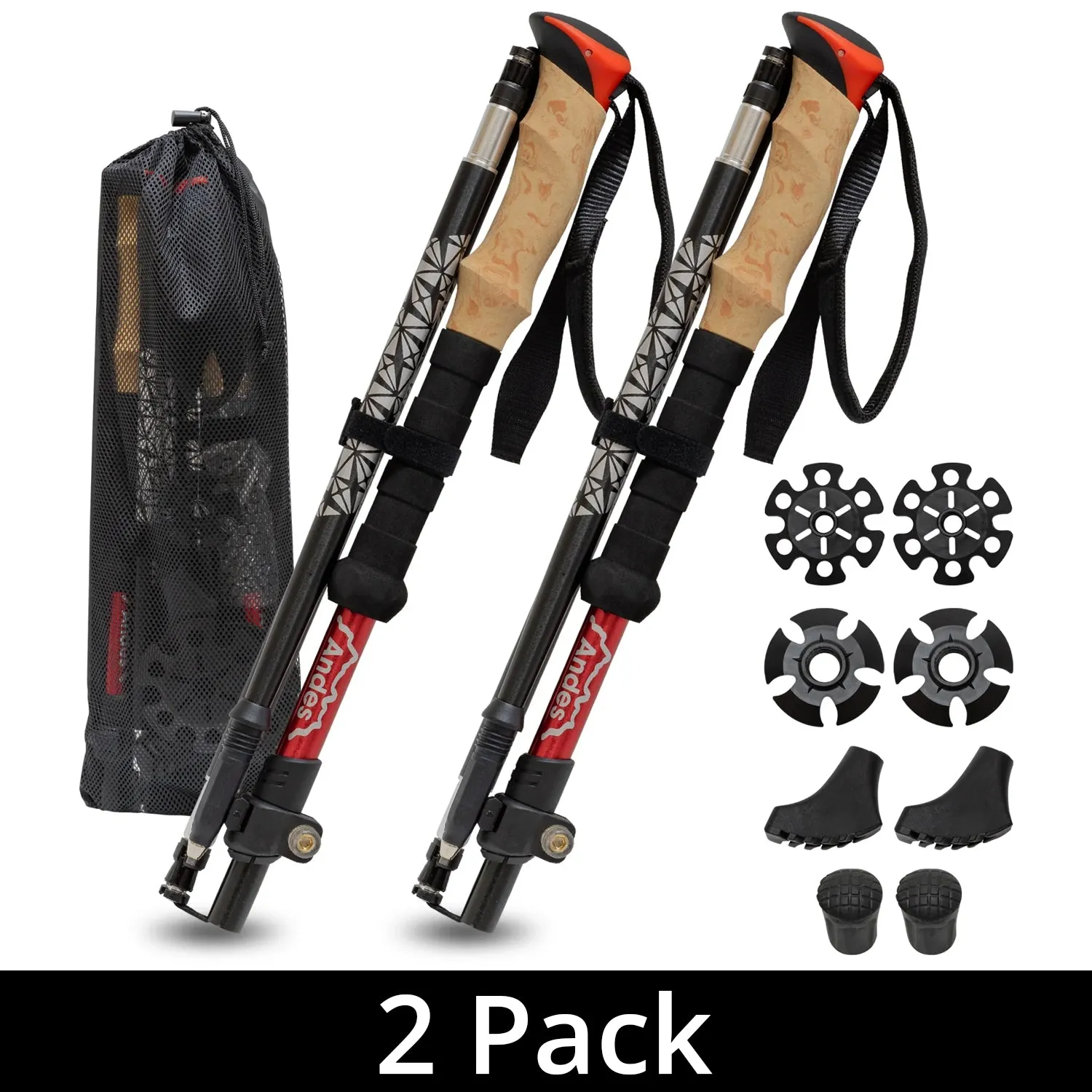 Andes Telescopic Walking/Hiking/Trekking Poles, 2 Pack, Unisex, 3 Section