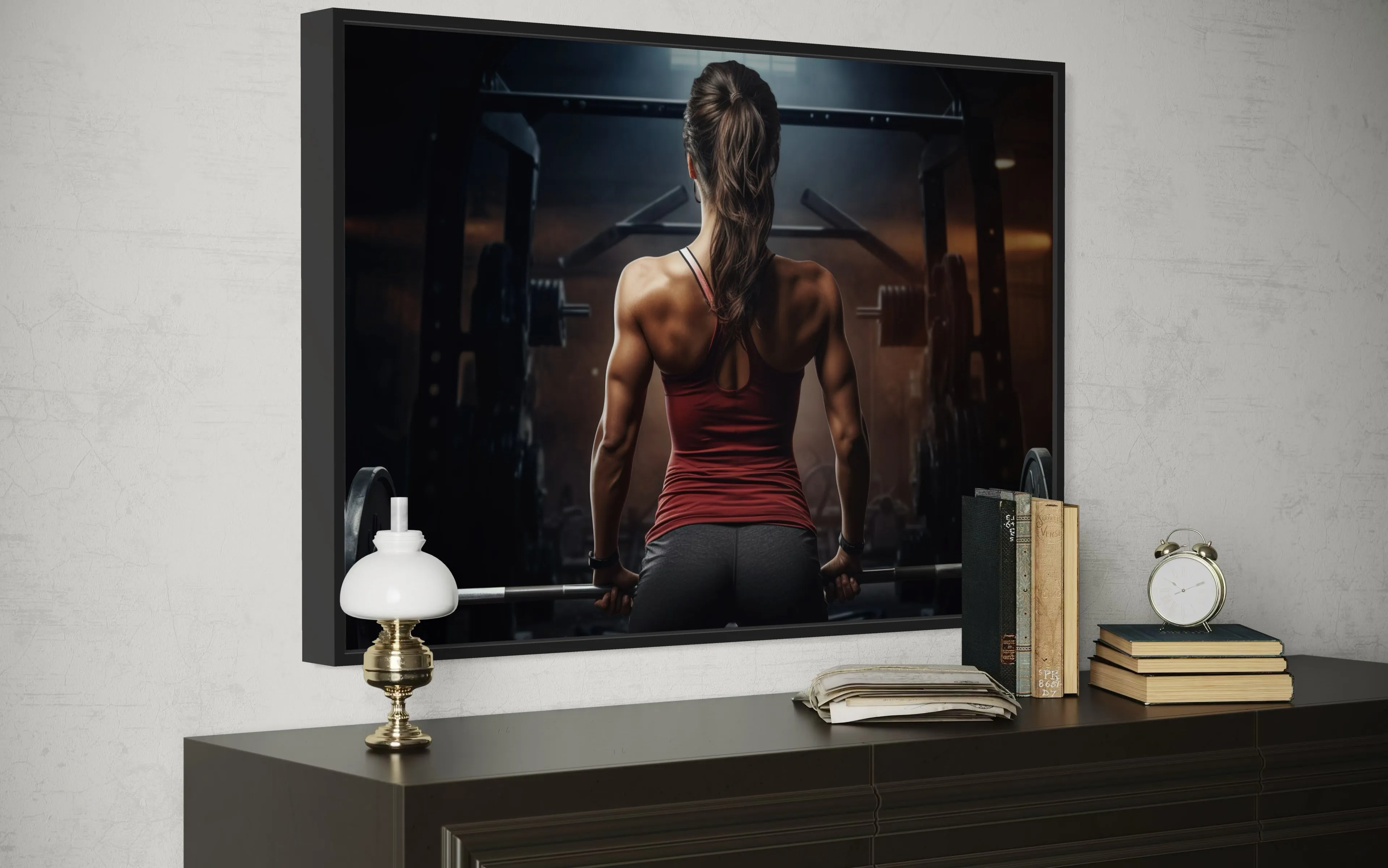 Athletic Woman Lifting Barbell Female Gym Wall Art
