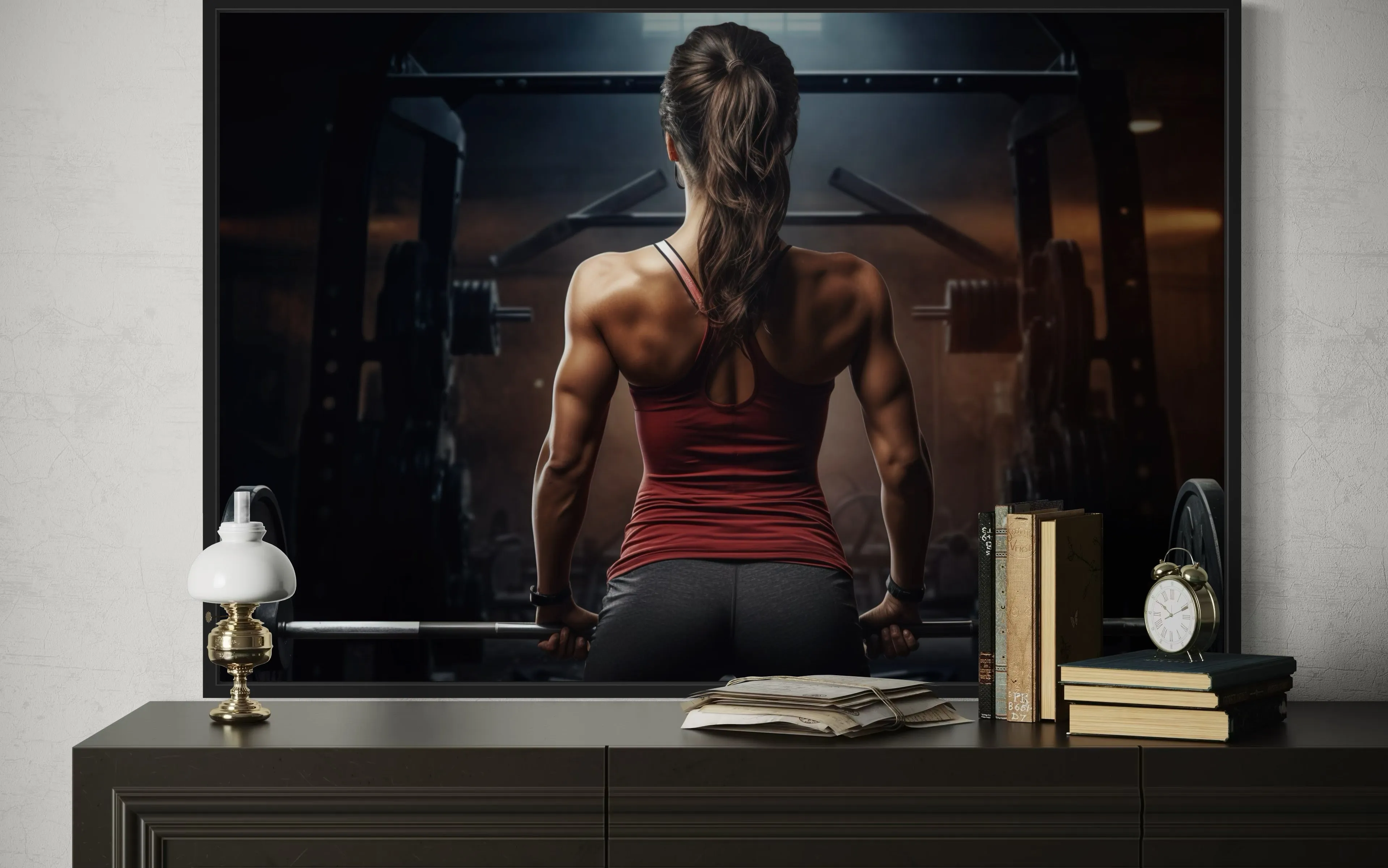 Athletic Woman Lifting Barbell Female Gym Wall Art