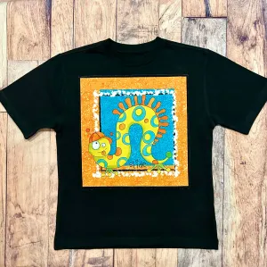 Boutique Kid Boy Top Size 6/7 Unisex Colorful Snake Black T-Shirt