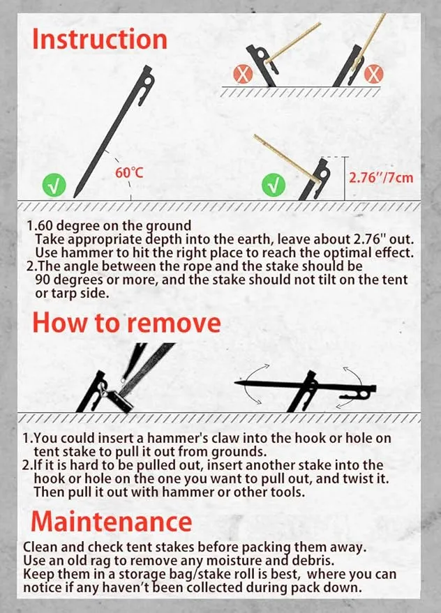 CAMPINGMOON Tent Stakes 10.2-inch 8pcs Martensitic Stainless Steel 420J2 Hardened Forged Power Peg Ideal for Hard Ground R-26-8P