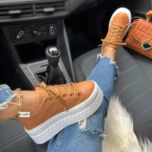 Casual Women's Sneakers - Stylish Platform Flat Shoes for Everyday Comfort