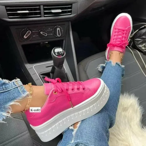 Casual Women's Sneakers - Stylish Platform Flat Shoes for Everyday Comfort