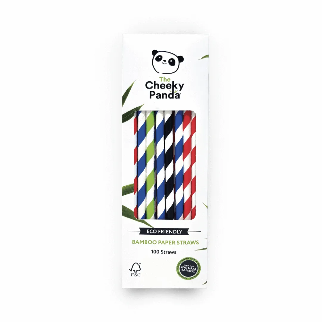 Cheeky Panda  Eco Friendly Bamboo Paper Straws 100 Pack (Multi Coloured)
