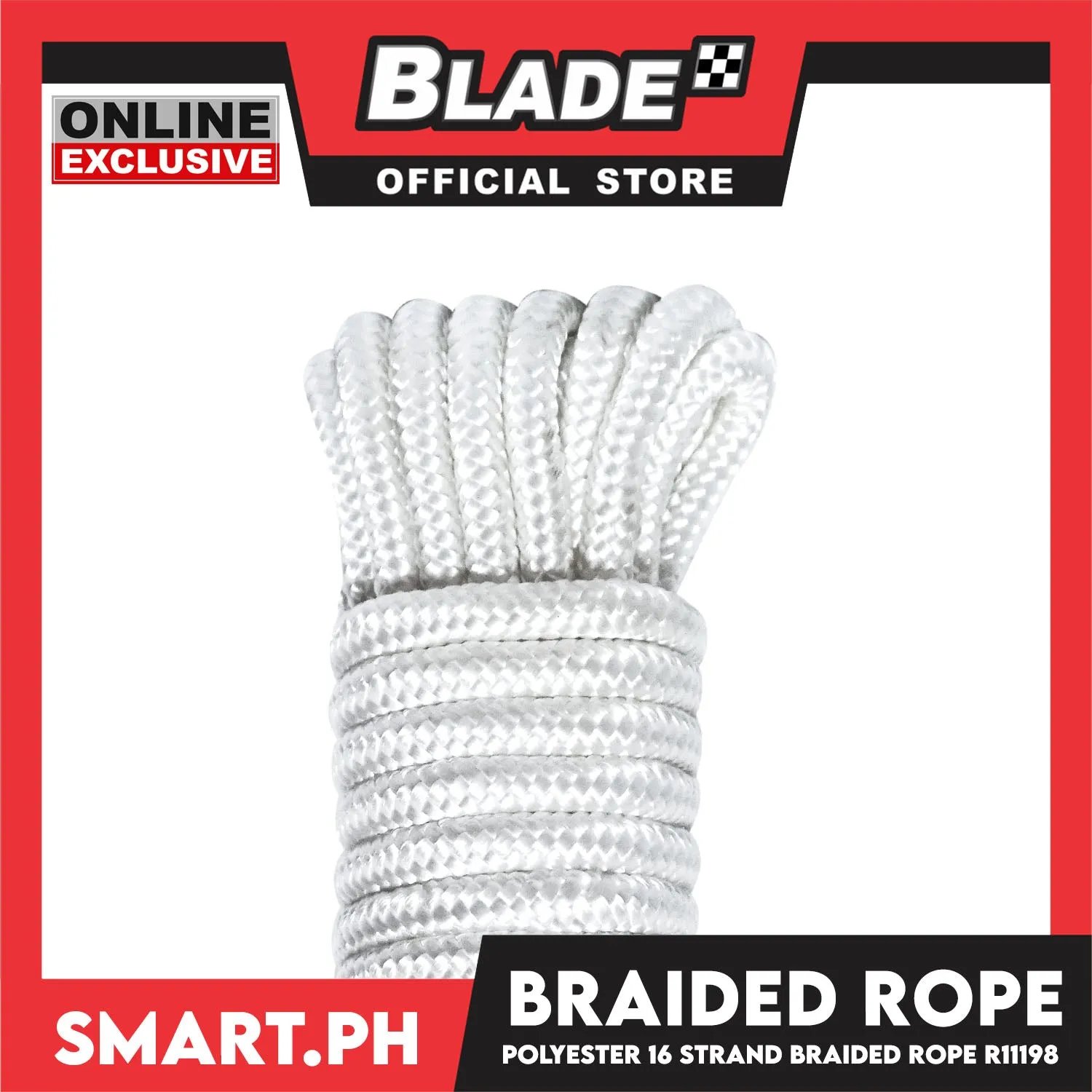 Direct Hardware Braided Rope R11198 Polyester 16 Strand (White) 3/8' ' x 50