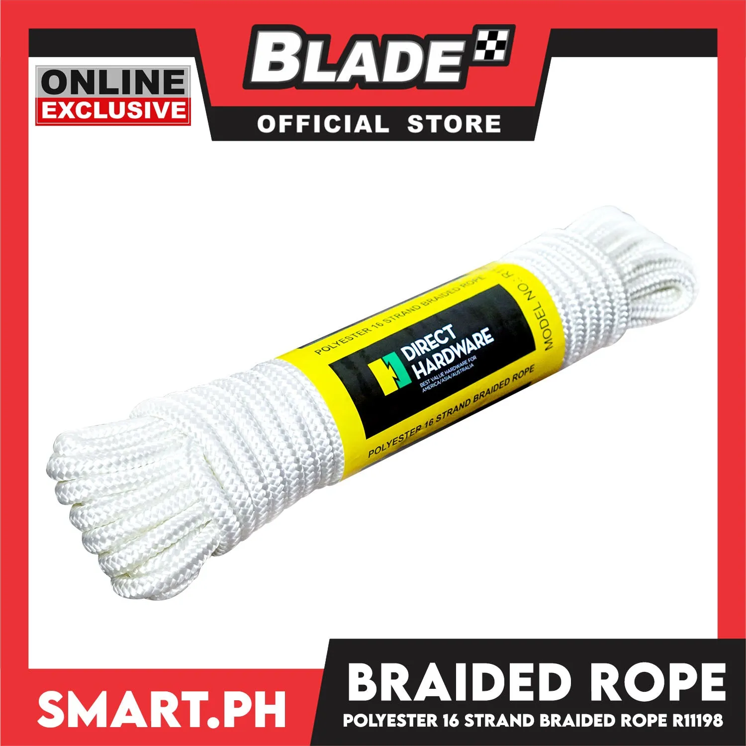 Direct Hardware Braided Rope R11198 Polyester 16 Strand (White) 3/8' ' x 50