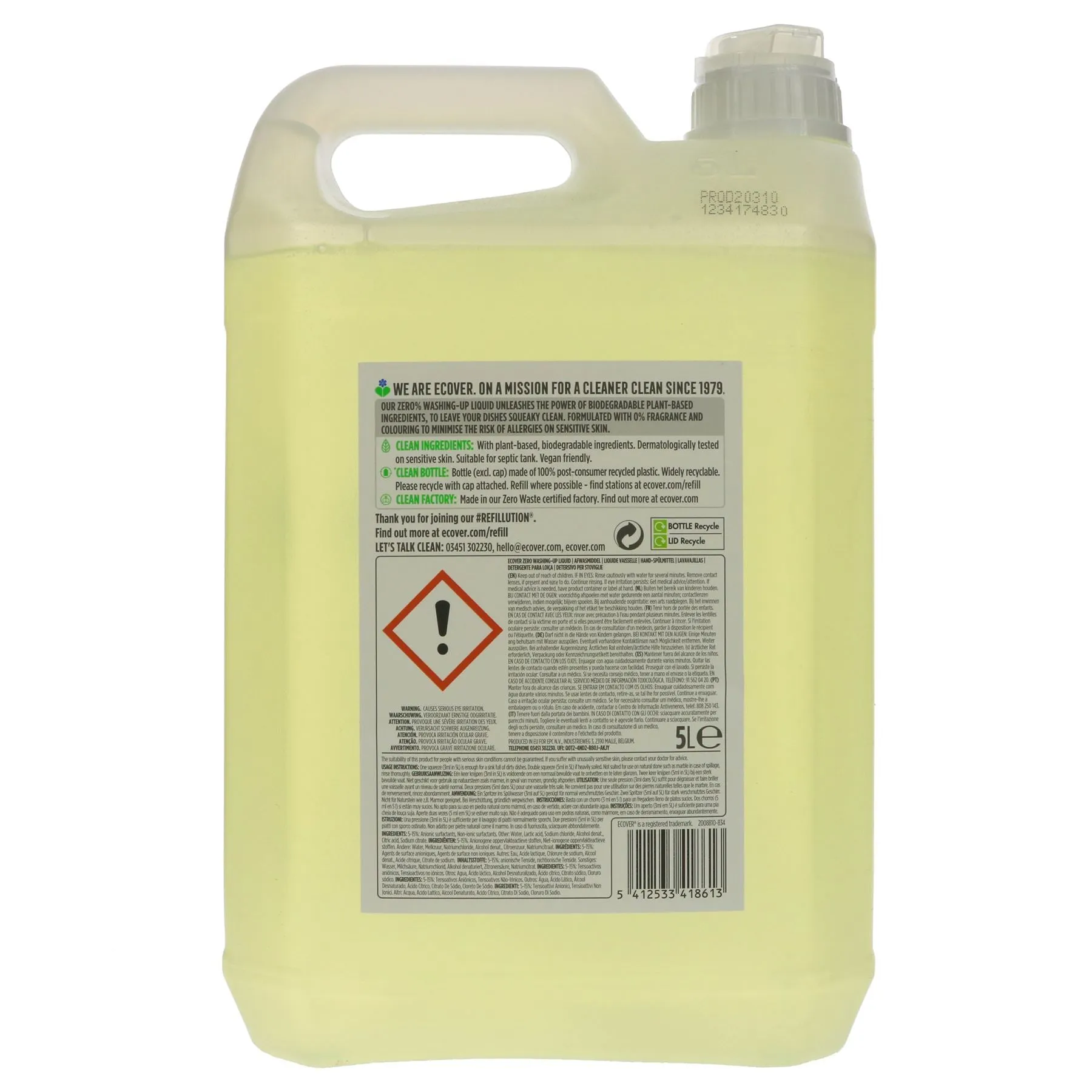 Ecover | Washing Up Liquid Zero | 5L