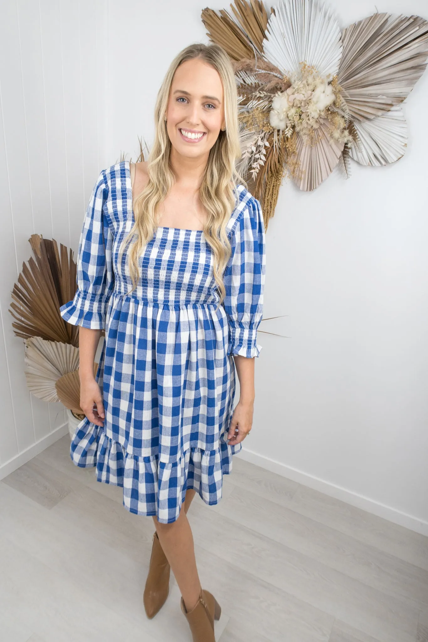 Florence Dress- Cobalt blue/white