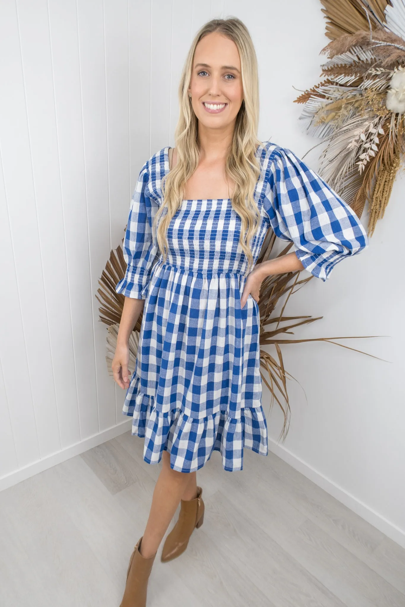 Florence Dress- Cobalt blue/white