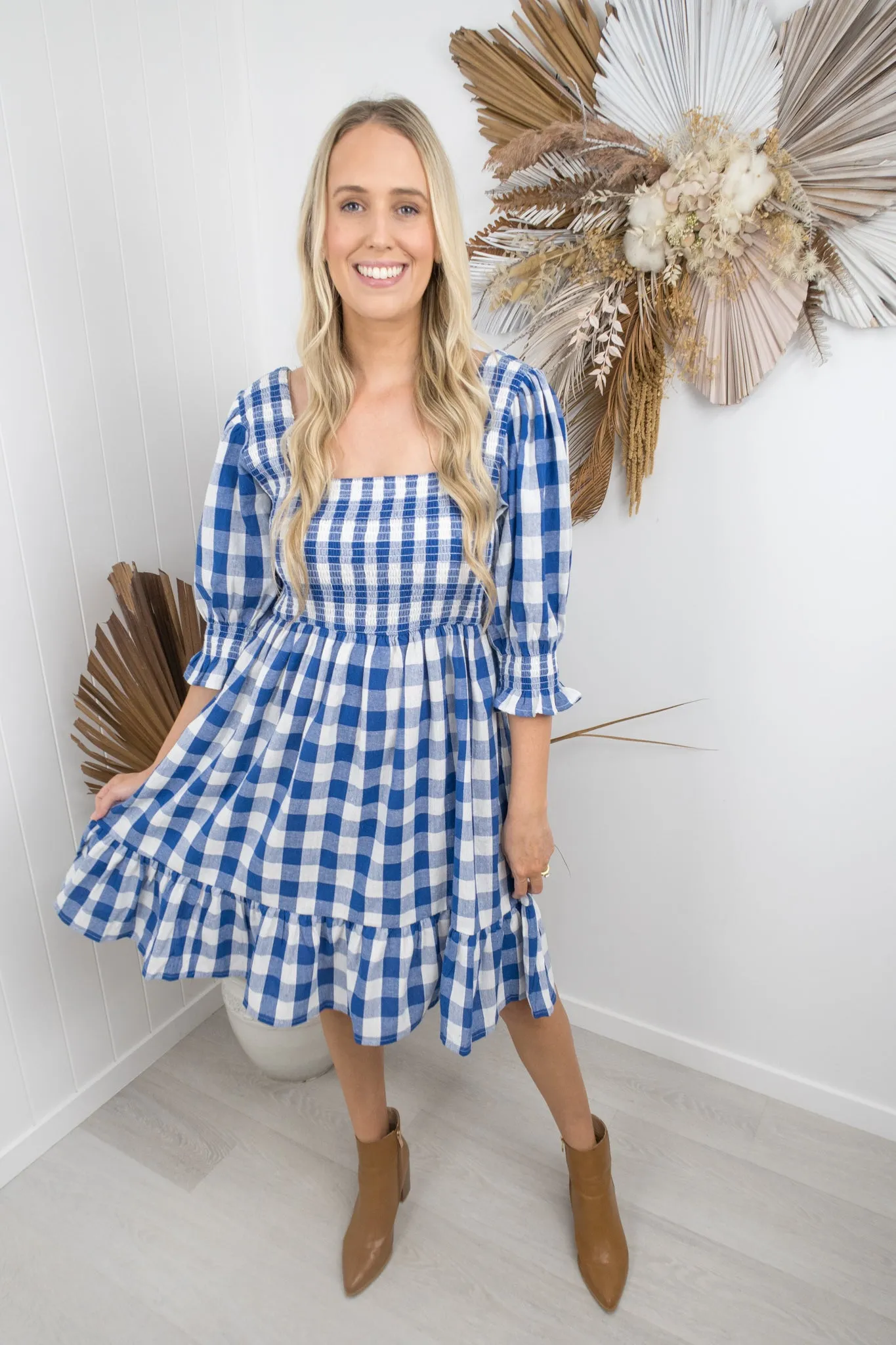 Florence Dress- Cobalt blue/white
