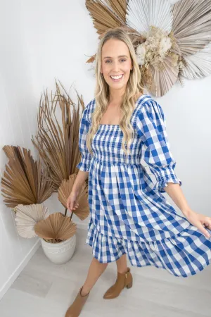 Florence Dress- Cobalt blue/white