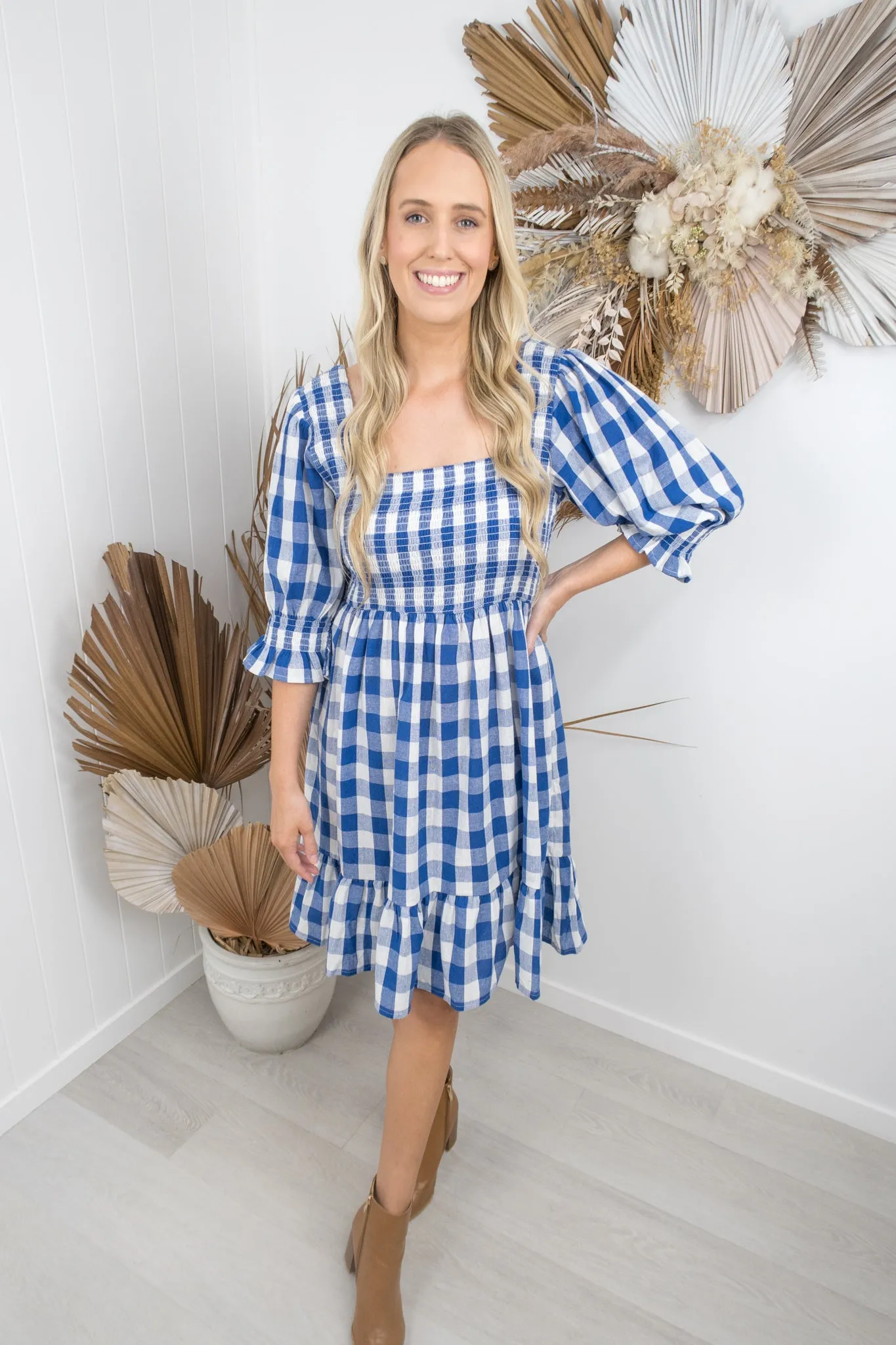 Florence Dress- Cobalt blue/white