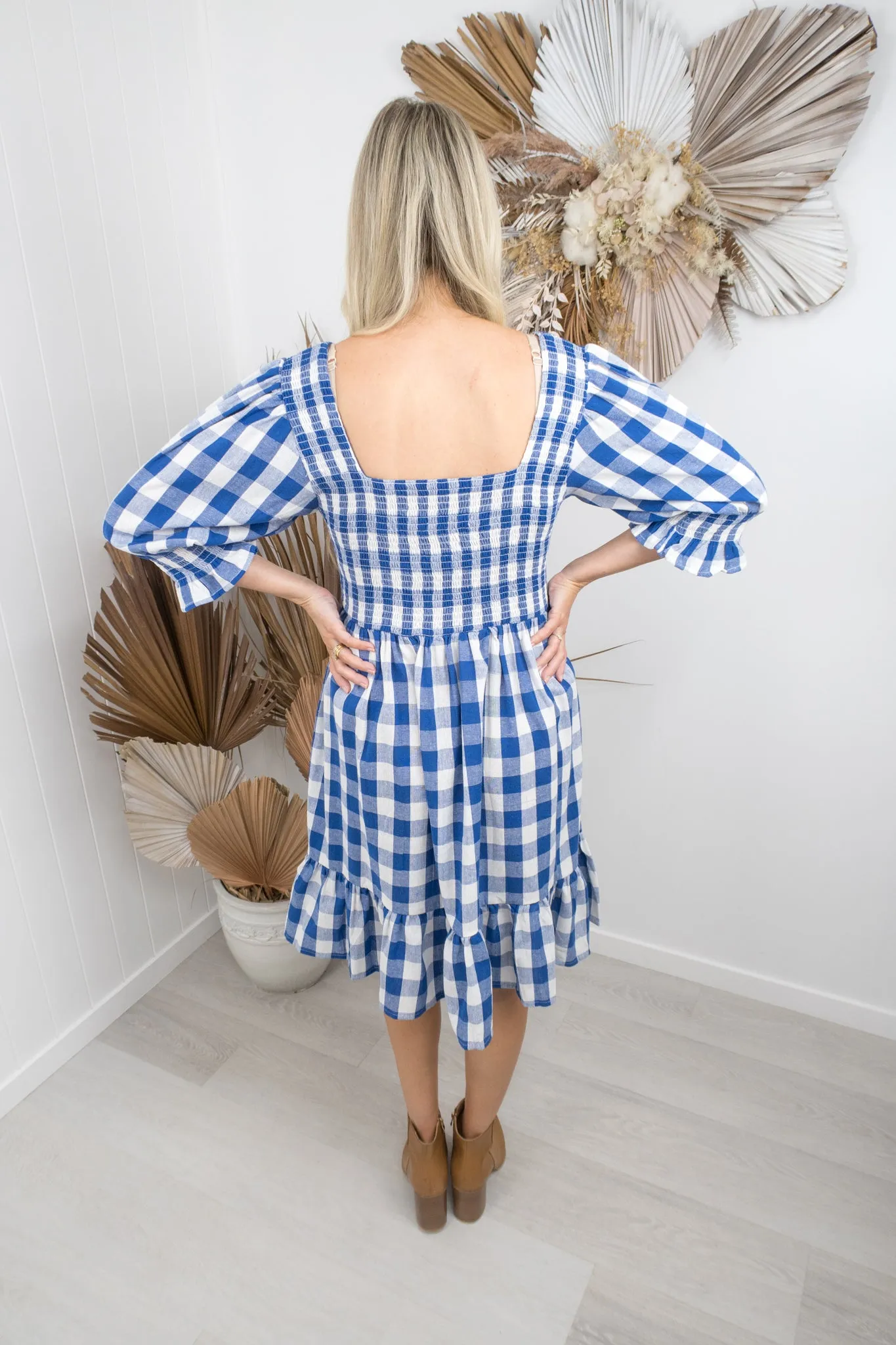 Florence Dress- Cobalt blue/white