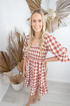 Florence Dress- Rust/white