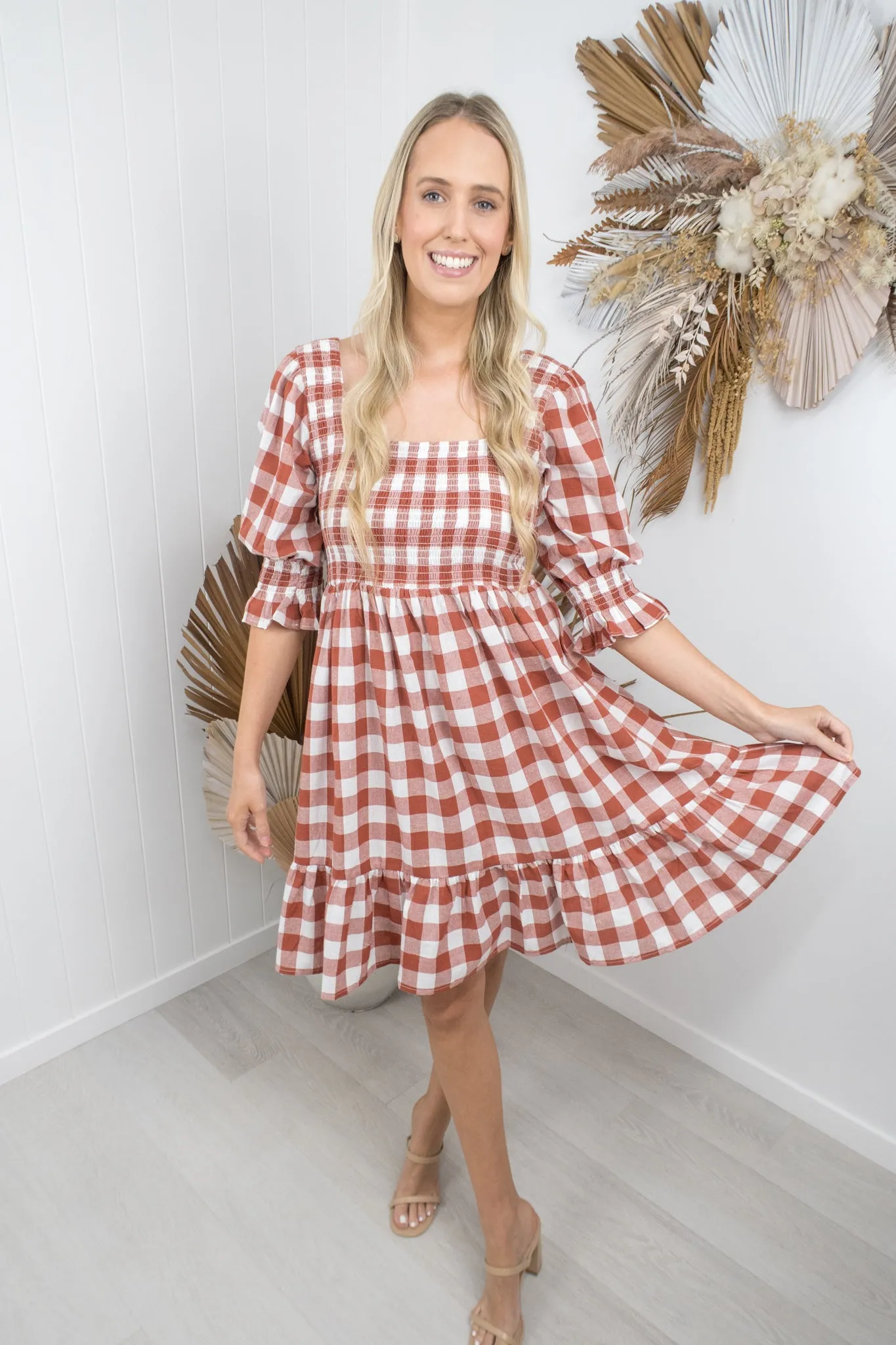 Florence Dress- Rust/white