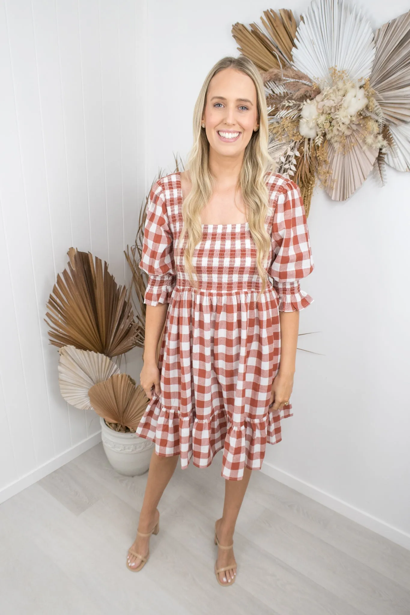 Florence Dress- Rust/white