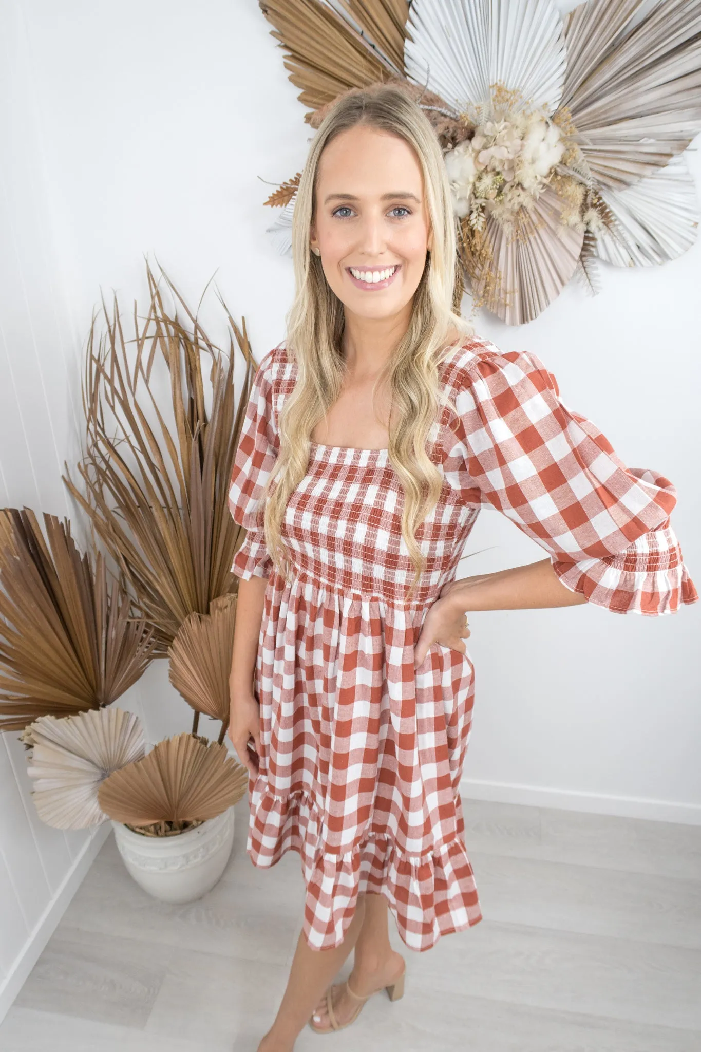 Florence Dress- Rust/white