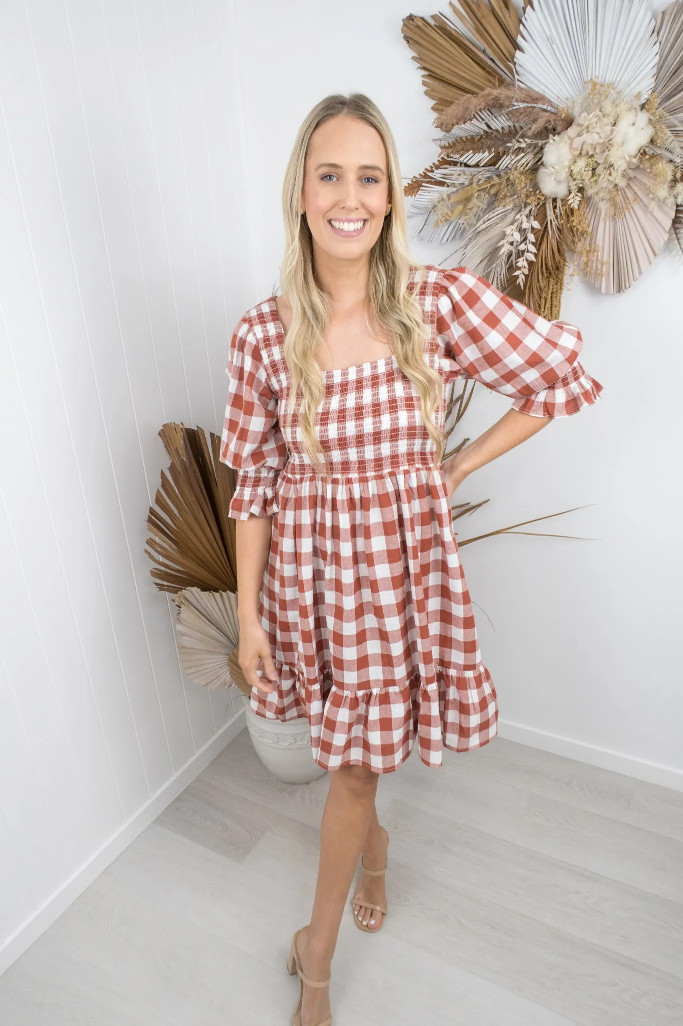 Florence Dress- Rust/white