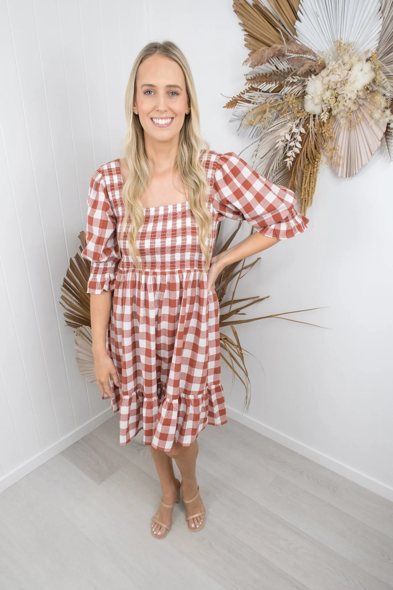 Florence Dress- Rust/white