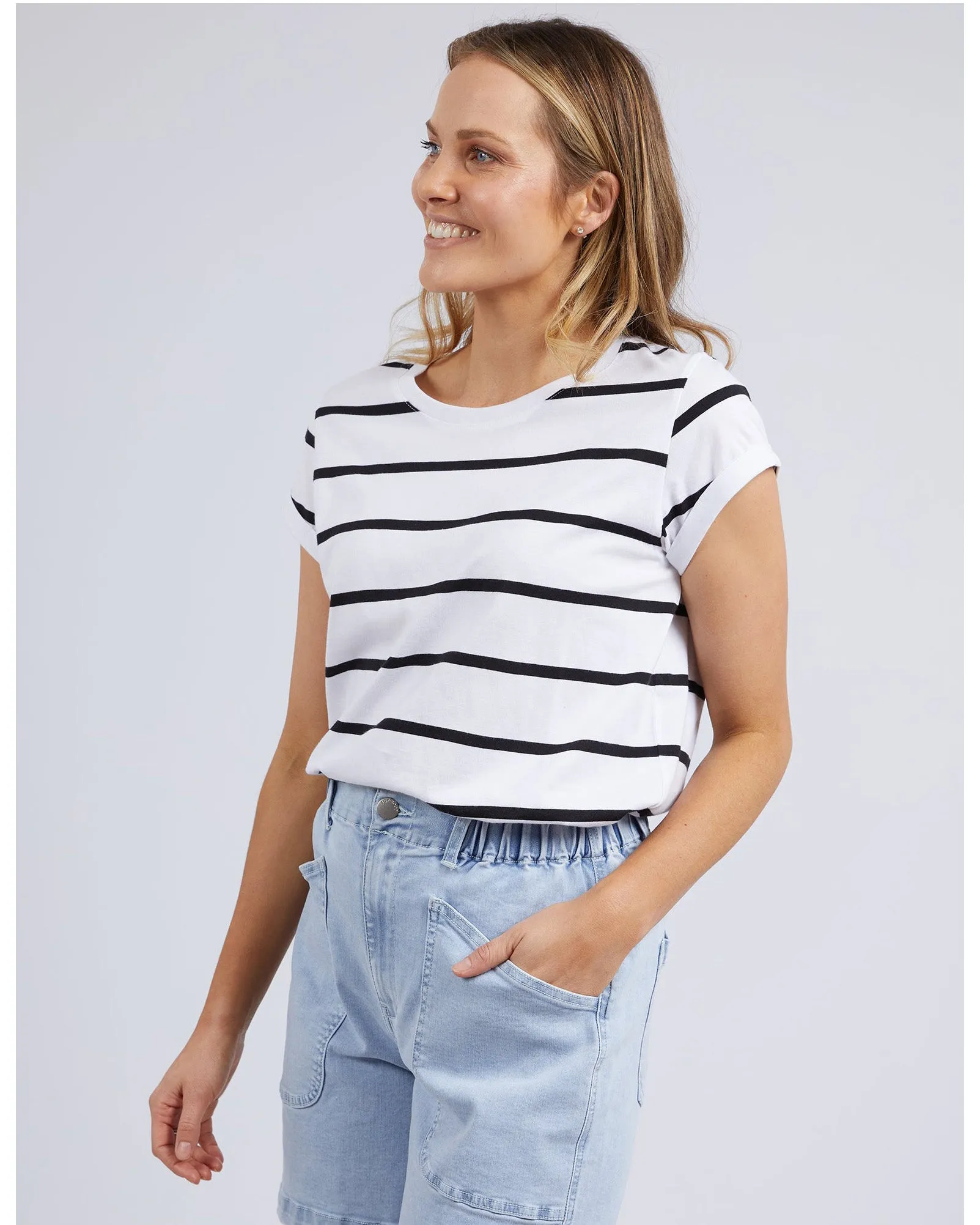 Foxwood Manly Stripe Tee - White with Black Stripe