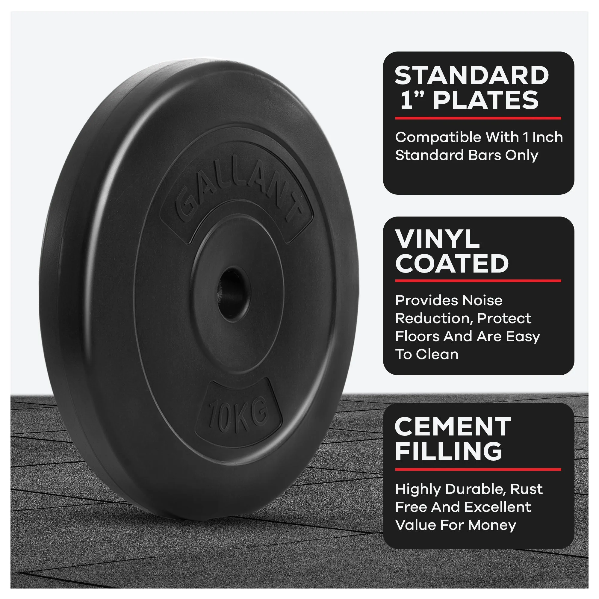 Gallant Weight Plates - 10kg Standard 1 Inch Vinyl Weights Discs 20KG-100KG - 10kg Weight Plates