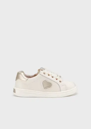 Girls Ivory Leather Sneakers