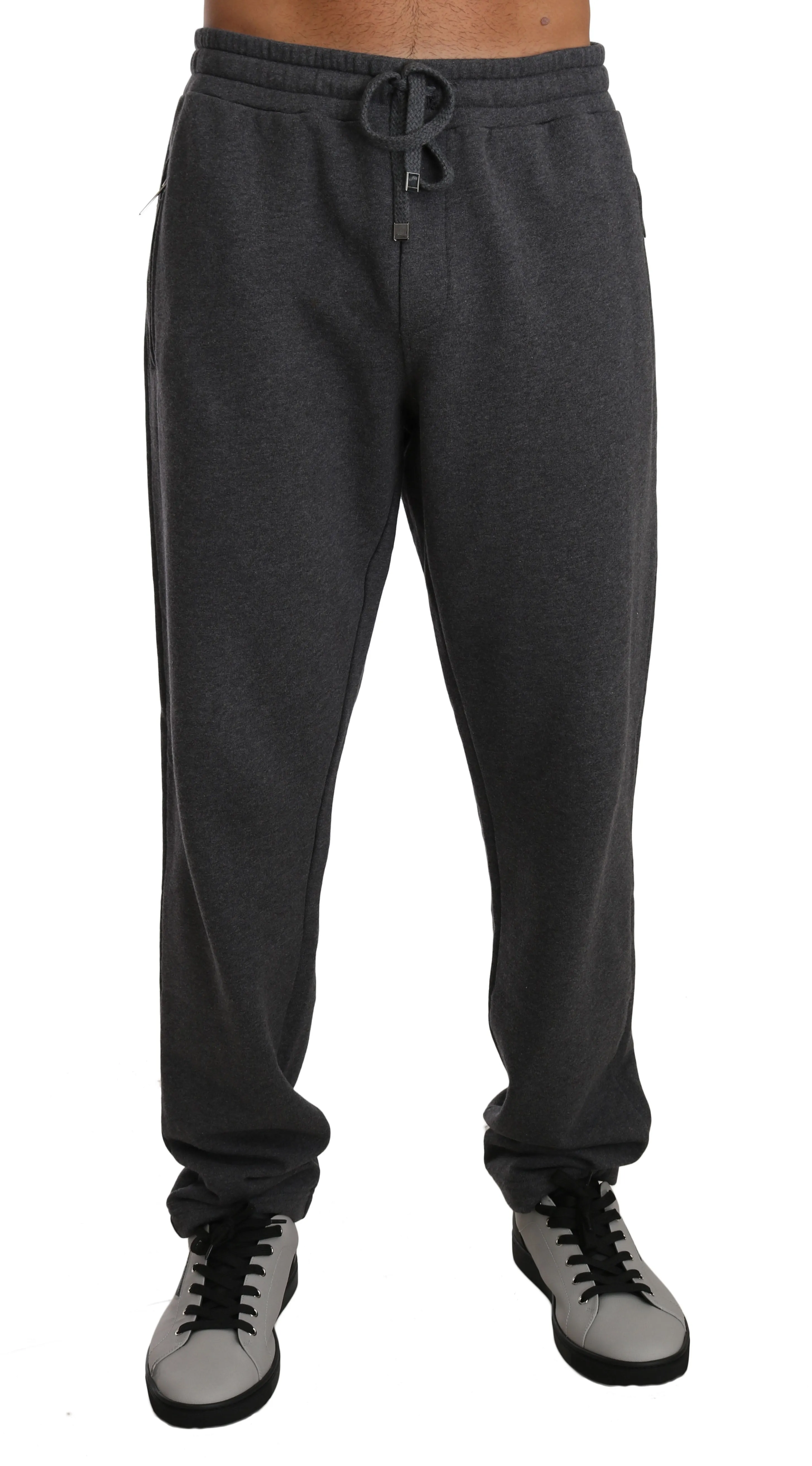 Gray Cotton Logo Badge Casual Trousers