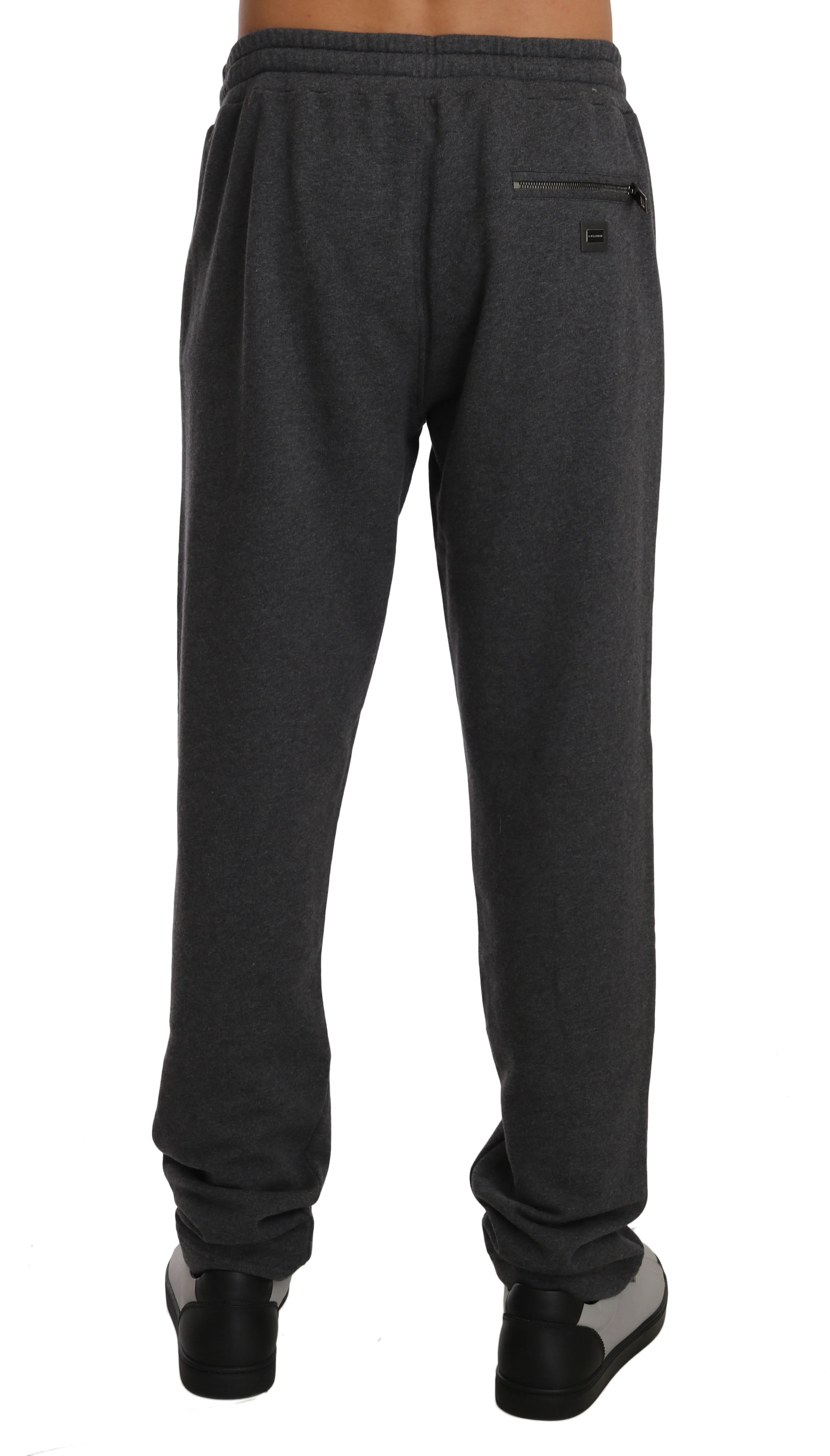Gray Cotton Logo Badge Casual Trousers