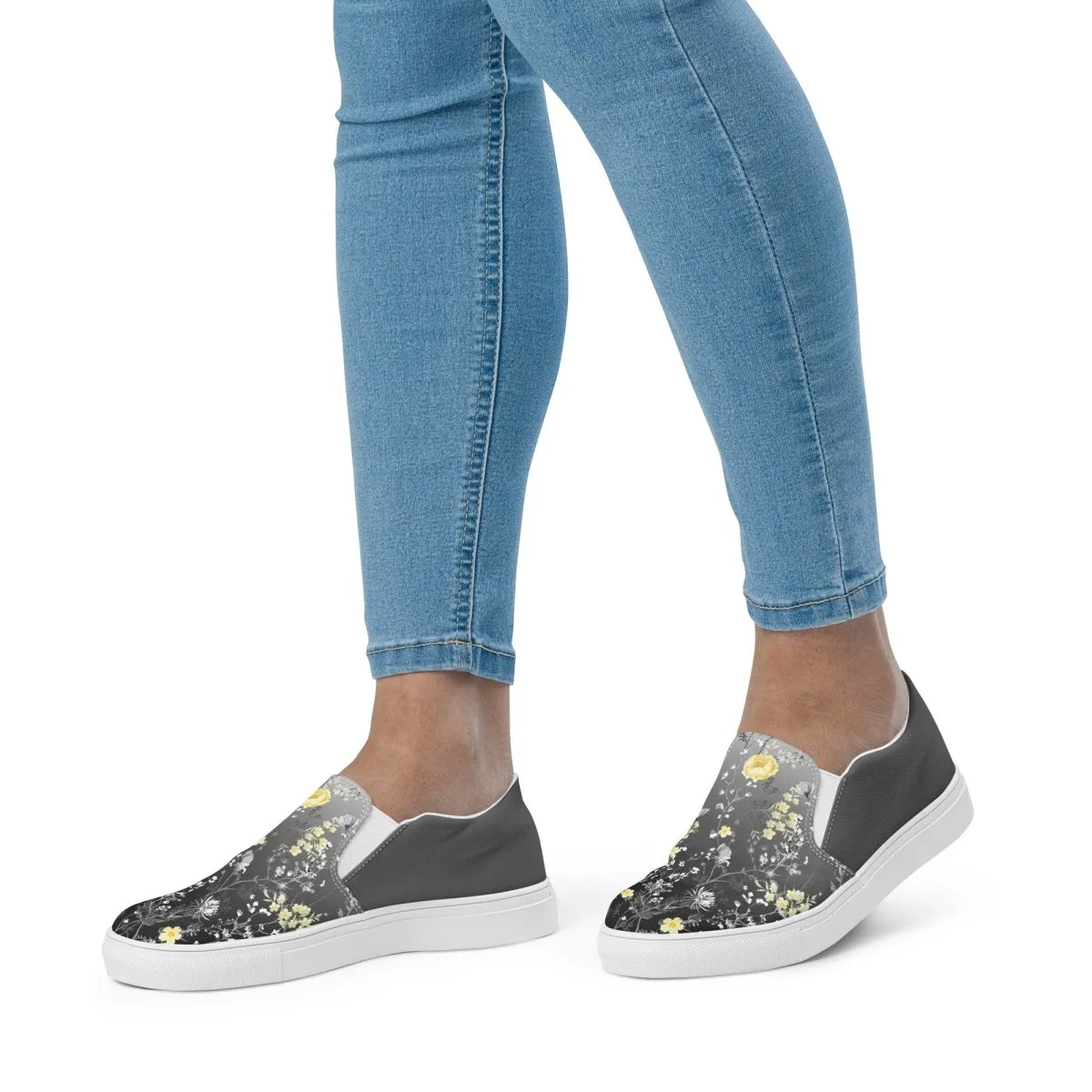 Grey Floral Slip-On Shoes