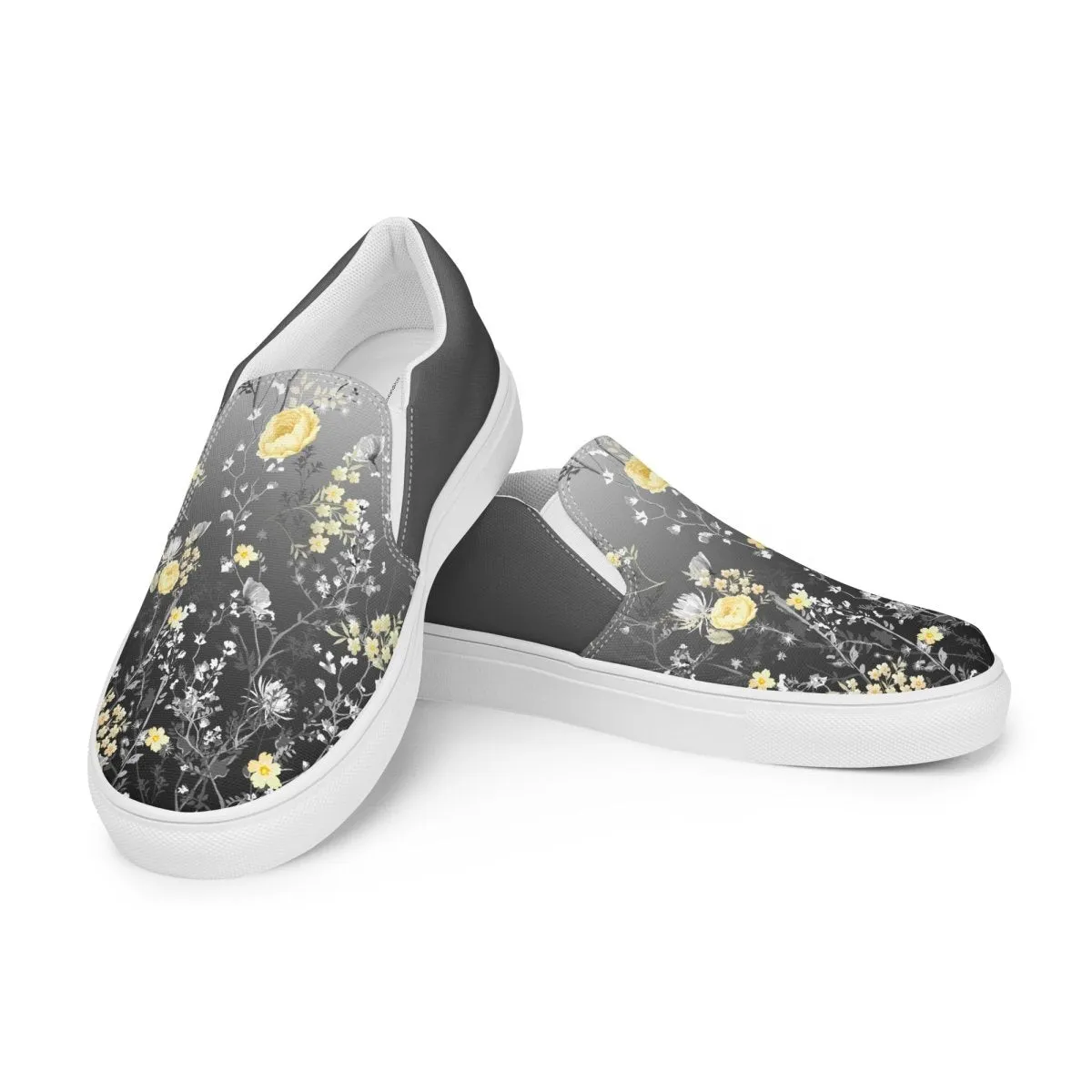 Grey Floral Slip-On Shoes