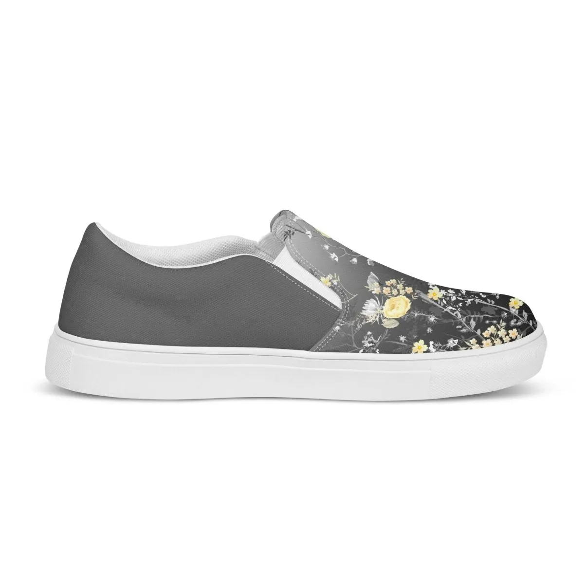Grey Floral Slip-On Shoes