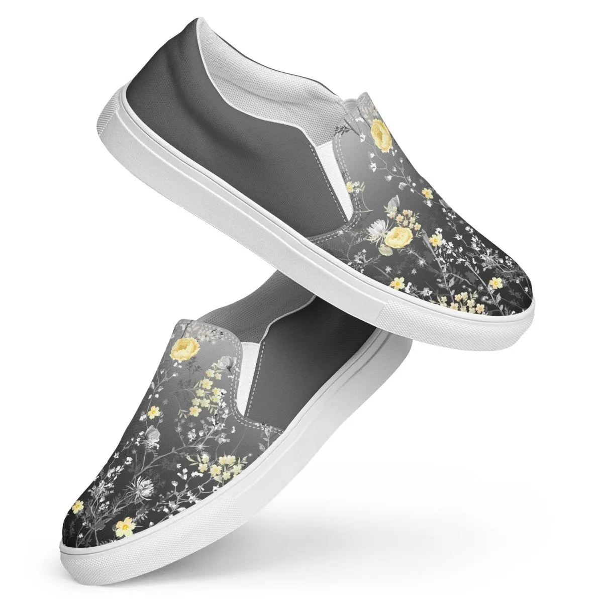 Grey Floral Slip-On Shoes