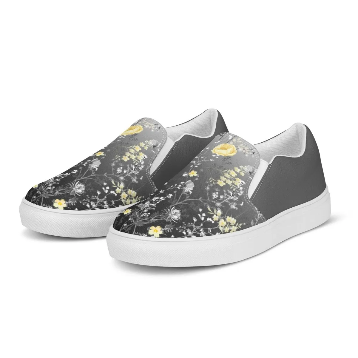 Grey Floral Slip-On Shoes