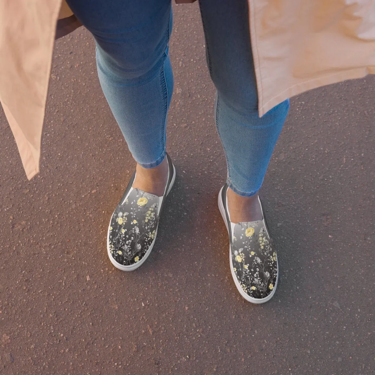 Grey Floral Slip-On Shoes