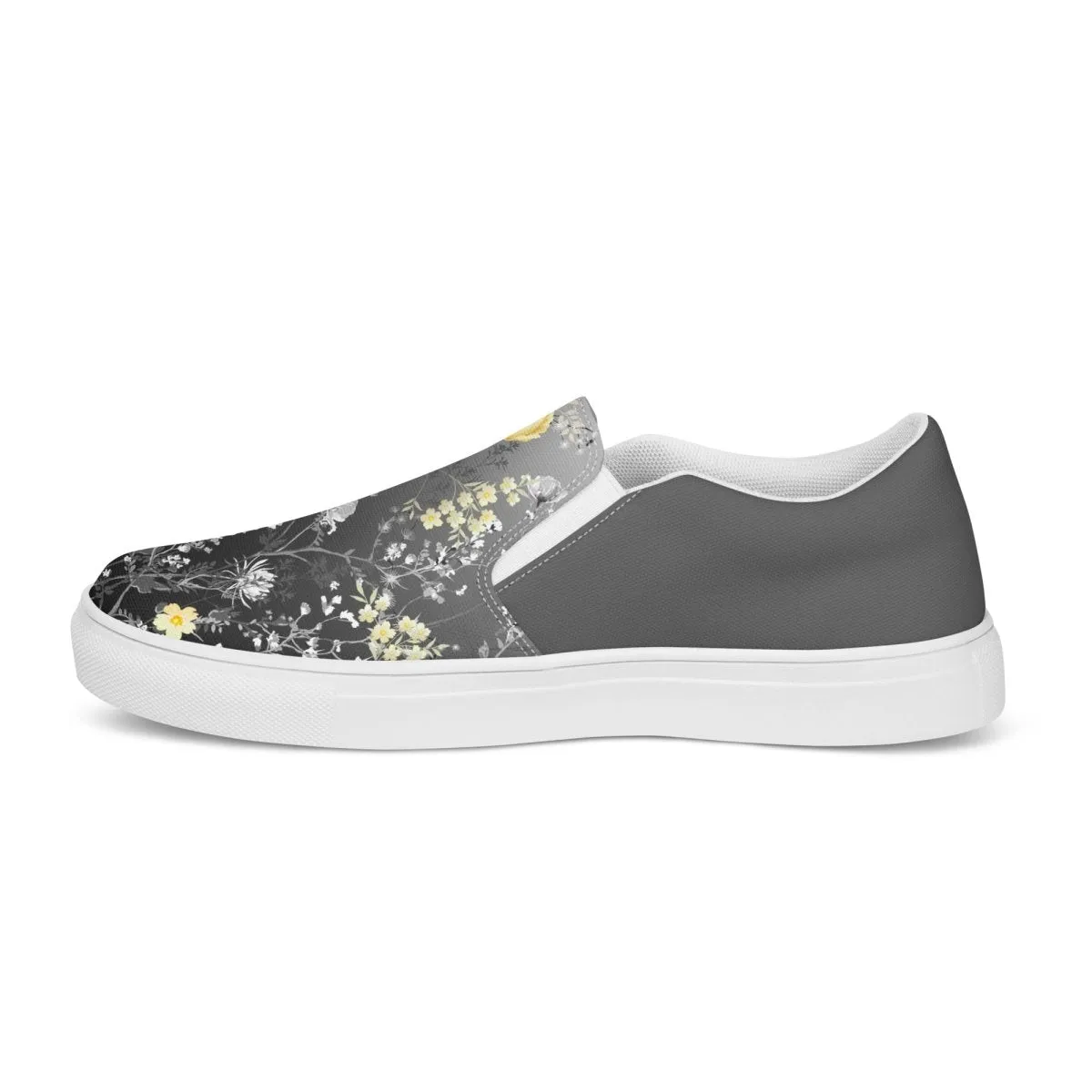 Grey Floral Slip-On Shoes