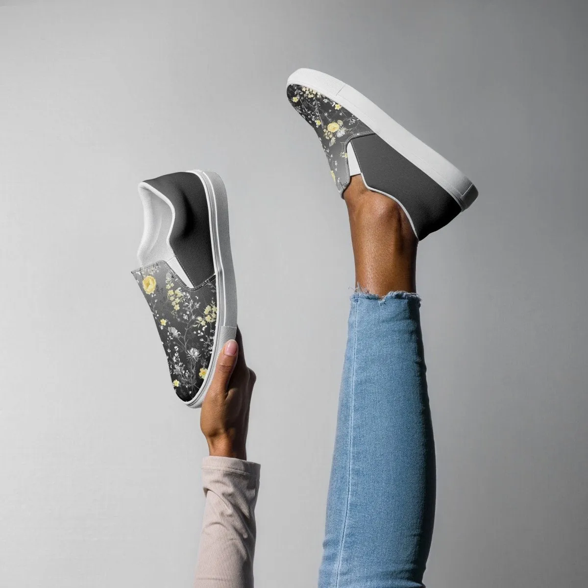 Grey Floral Slip-On Shoes