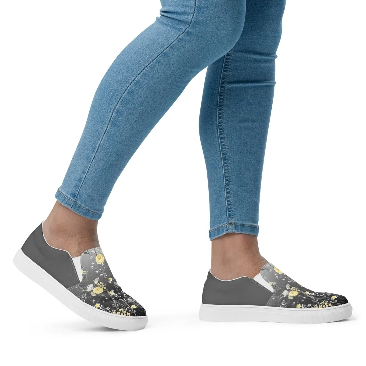 Grey Floral Slip-On Shoes