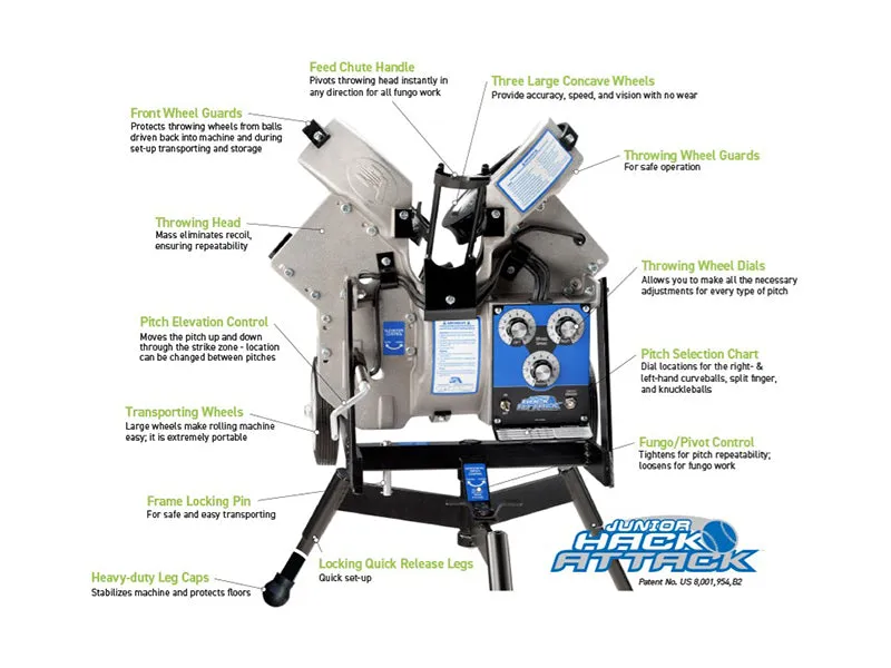 Hack Attack Junior Pitching Machine Baseball with Leg Extensions