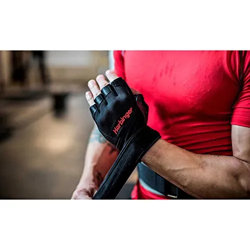 Harbinger Pro Wristwrap Weightlifting Gloves with Vented Cushioned Leather Palm (Pair), Small