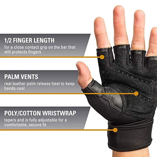 Harbinger Pro Wristwrap Weightlifting Gloves with Vented Cushioned Leather Palm (Pair), Small