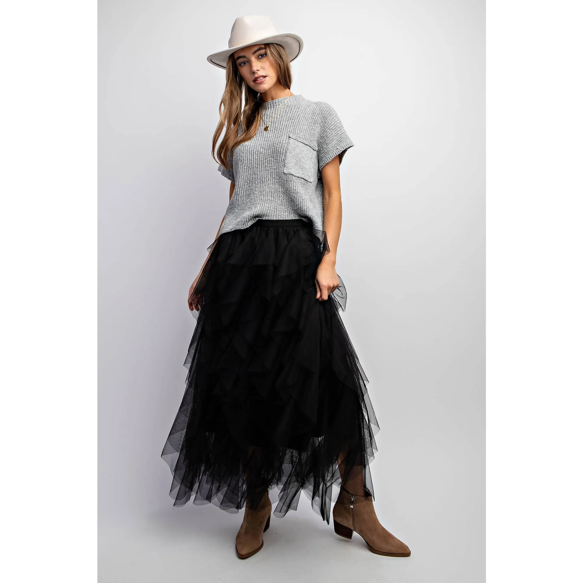 Jolie Ruffled Tulle Midi Skirt