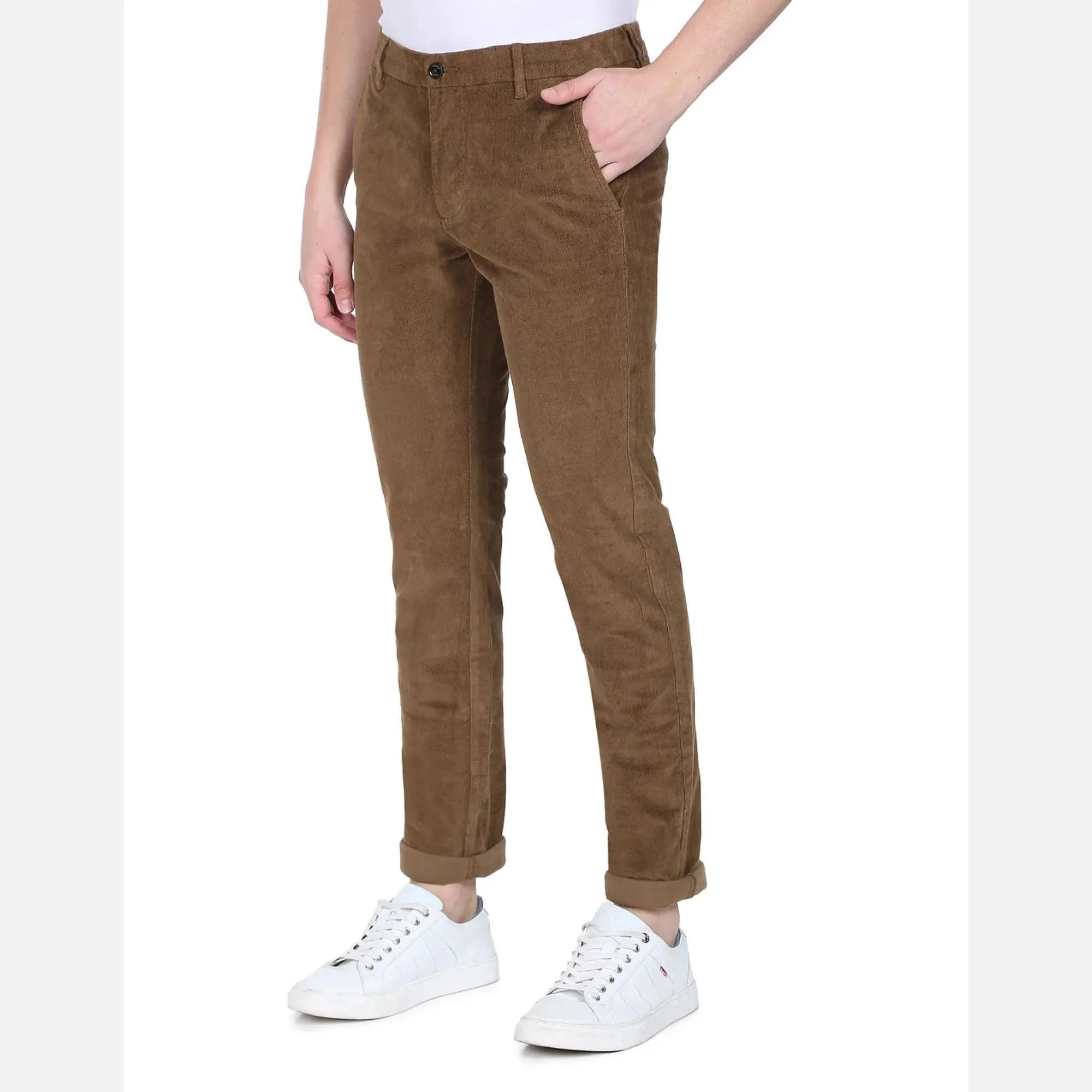 Khaki Low Rise Bronson Slim Fit Corduroy Casual Arrow Trousers